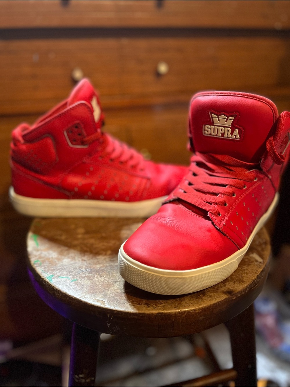 Supra Red High-Top Sneakers with Cream Sole